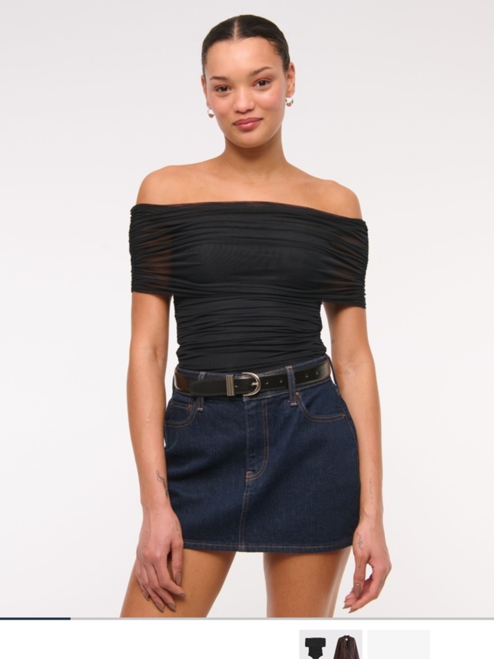 Abercrombie Mesh Foldover Ruched Sheer Brown Bodysuit